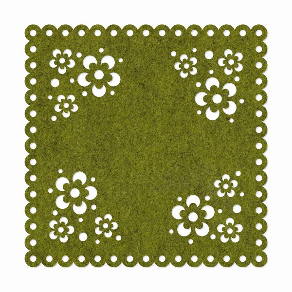 1 x FILZ Untersetzer Eckig mit Blumenmuster 25 cm - grün meliert