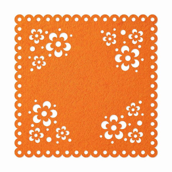 1 x FILZ Untersetzer Eckig mit Blumenmuster 30 cm - orange