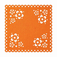 1 x FILZ Untersetzer Eckig mit Blumenmuster 30 cm - orange