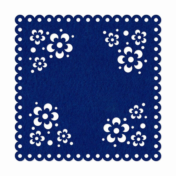1 x FILZ Untersetzer Eckig mit Blumenmuster 30 cm - dunkelblau