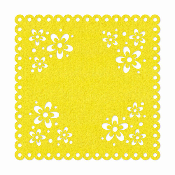 1 x FILZ Untersetzer Eckig Blumenmuster 20 cm - gelb