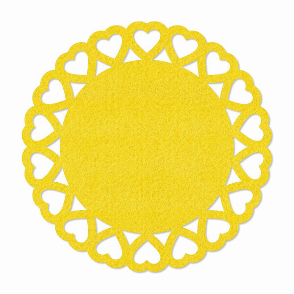1 x FILZ Untersetzer Rund mit Herzbordüre 12 cm - gelb