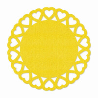 1 x FILZ Untersetzer Rund mit Herzbordüre 12 cm - gelb