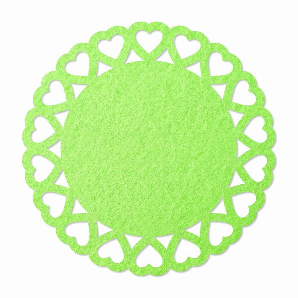 1 x FILZ Untersetzer Rund mit Herzbordüre 20 cm - pastell-grün