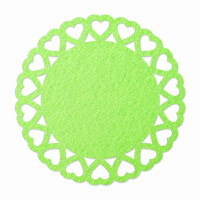 1 x FILZ Untersetzer Rund mit Herzbordüre 20 cm - pastell-grün