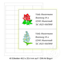 40 Adressaufkleber 48,5 x 25,4 mm Motiv Blume