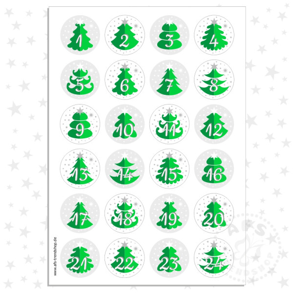 Adventskalender zum Befüllen 24 Tüten & 24 Aufkleber Motiv Tannenbaum