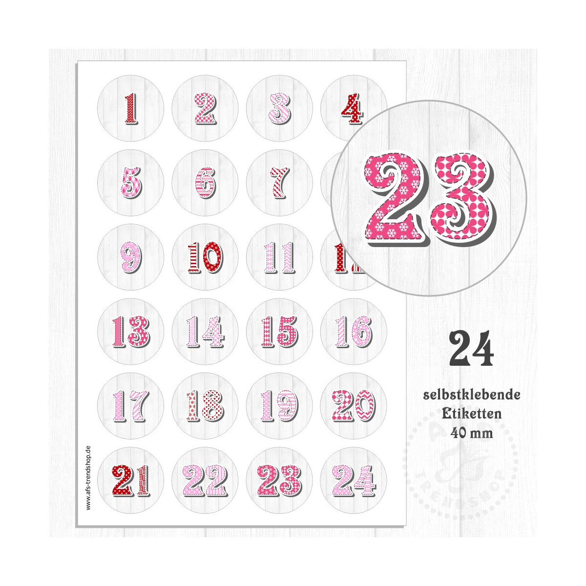 24 Aufkleber 40 mm für Adventskalender Zahlen (no.21)