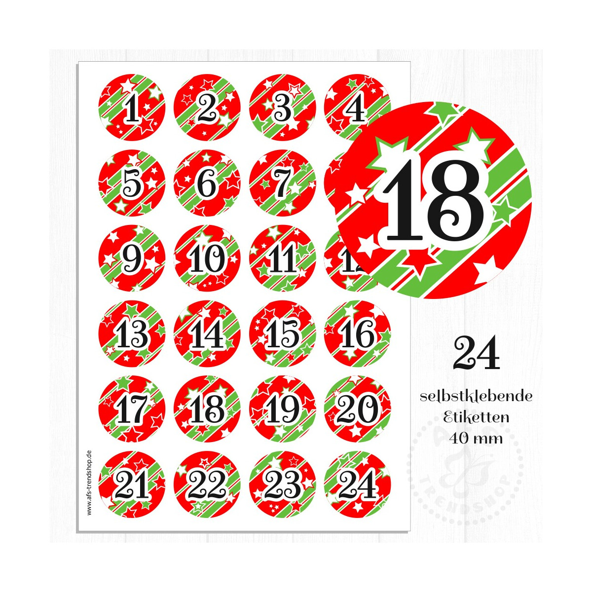 24 Aufkleber 40 mm für Adventskalender Zahlen (no.25)