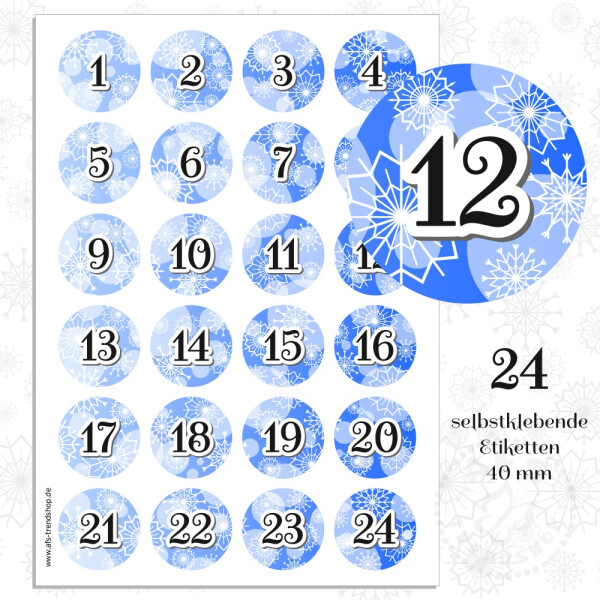 24 Aufkleber 40 mm für Adventskalender Zahlen (no.24)