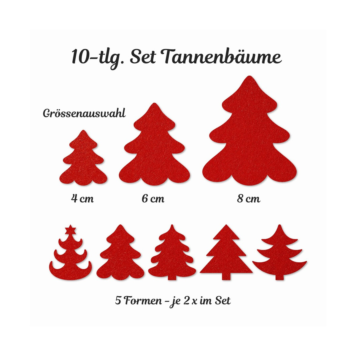 FILZ Tannenbaum 10er Set 6 cm - mohnrot