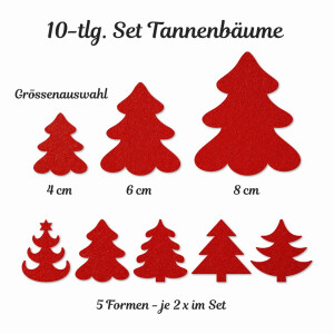 FILZ Tannenbaum 10er Set 6 cm - mohnrot