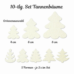 FILZ Tannenbaum 10er Set 8 cm - wollweiß