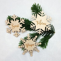 Holz-Schneeflocke personalisiert - Tischkarte - Geschenkanhänger - Weihnachtsdeko
